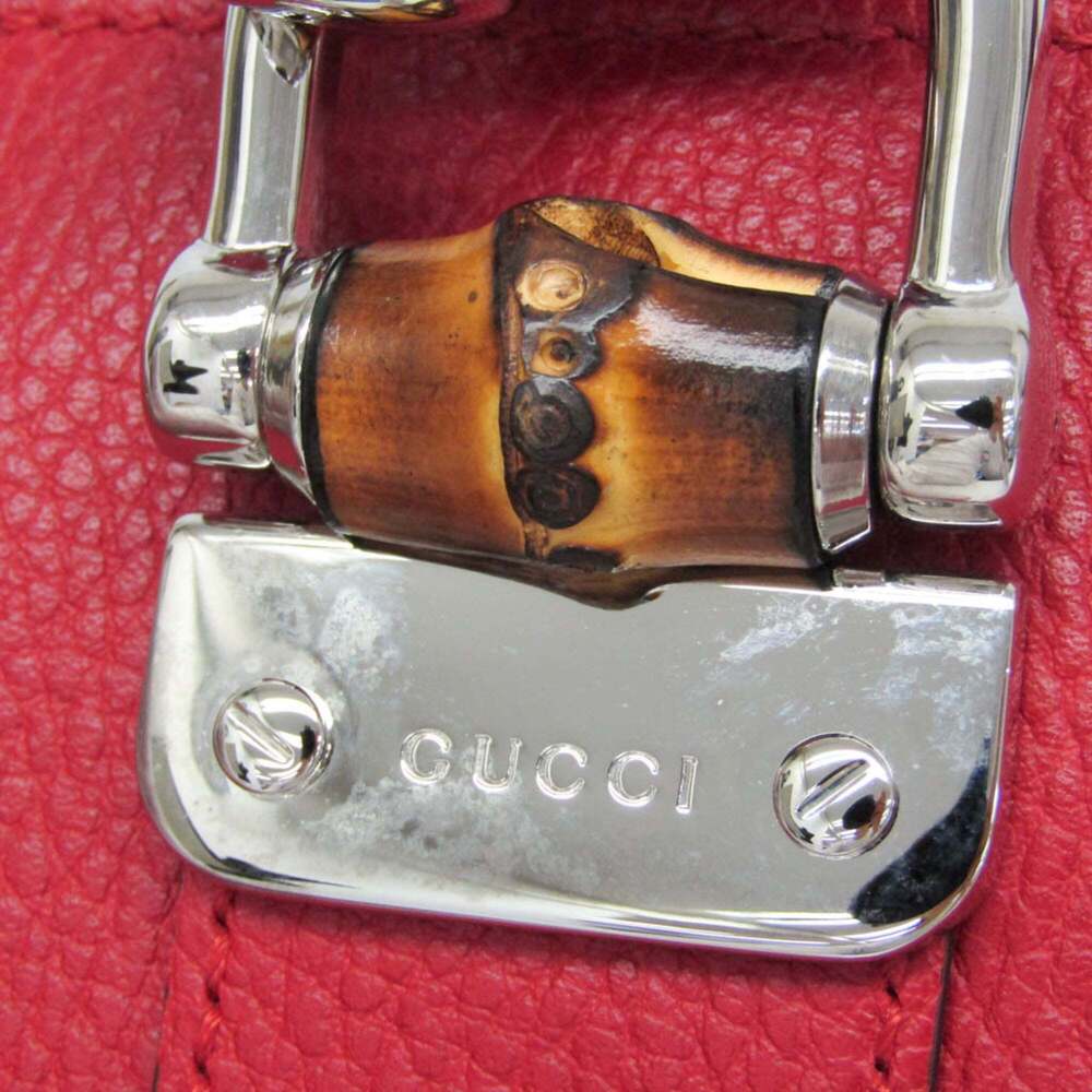 GUCCI Red Leather Bamboo Shoulder Bag - Picture 8 of 16